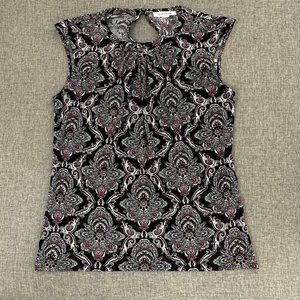 White House Black Market Sleeveless Top Medium‎ Stretch Lined Pleated Neckline